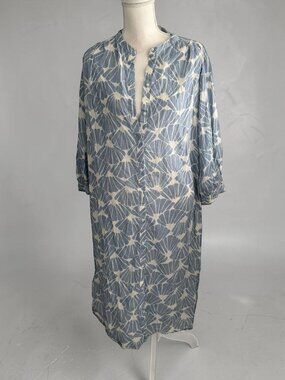 H&M Blue Cream Shell Print Caftan Maxi Dress Size Medium